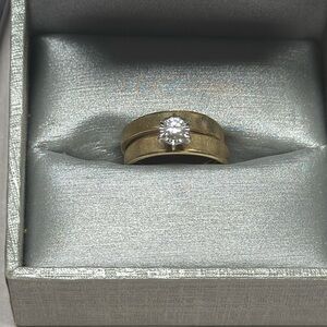 14k Yellow Gold Vintage Solitaire Natural Diamond Rings Set.